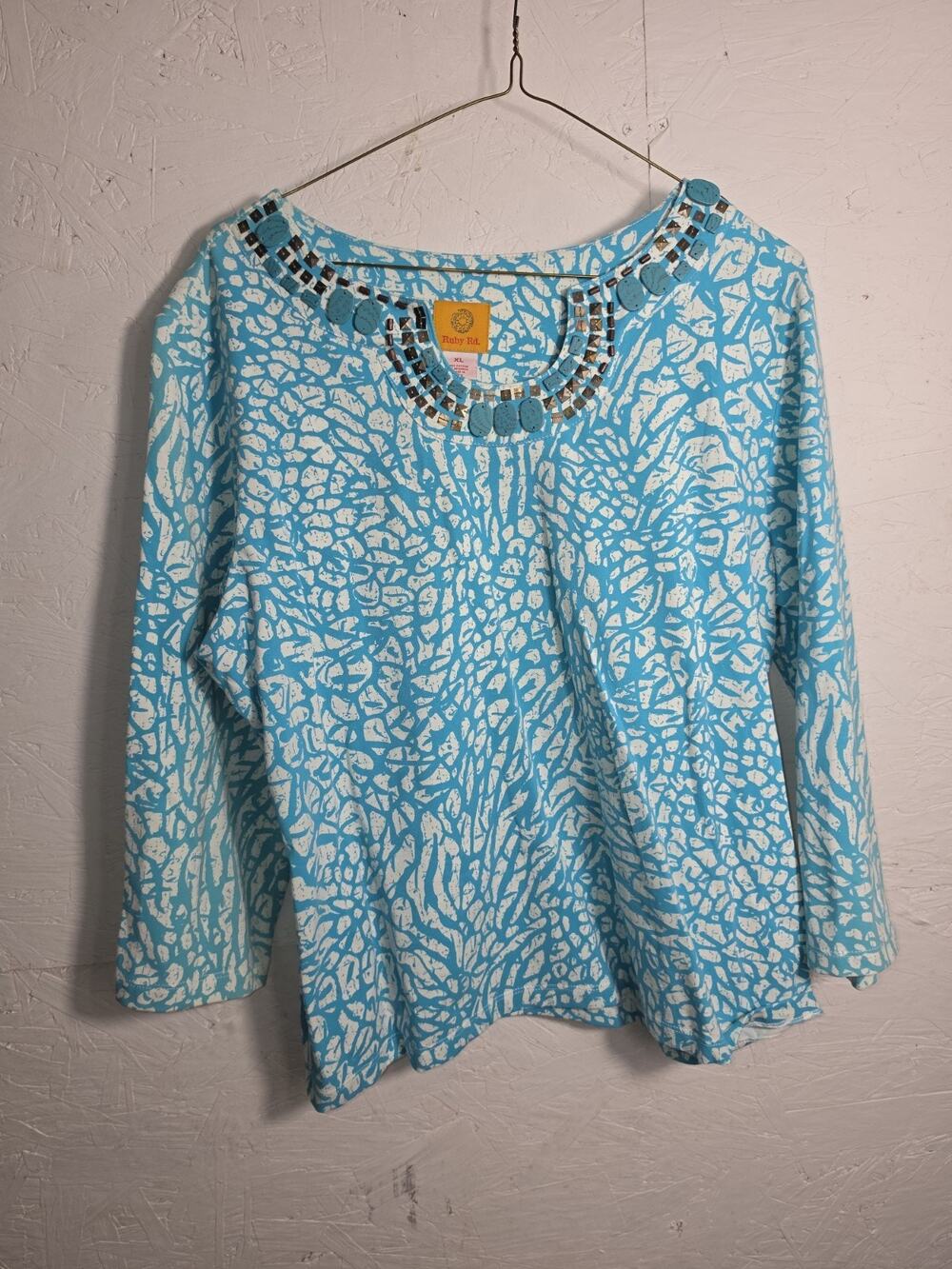 Ruby RD. Women's 3/4 Sleeve Aqua Color Blouse Size XL